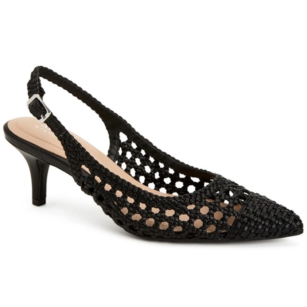 Alfani Shoes Women's 6.5M Black Woven/Braided Pointed-toe Slingback Kitten Heels
